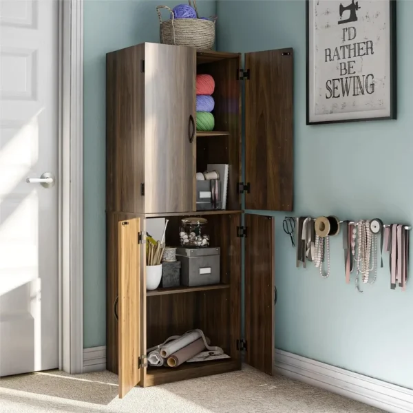 4-Door 5' Storage Versatile Cabinet w/ 2 Adjustable Shelves and 2 Fixed Shelves, made of Laminated Particleboard,Walnut - Image 4