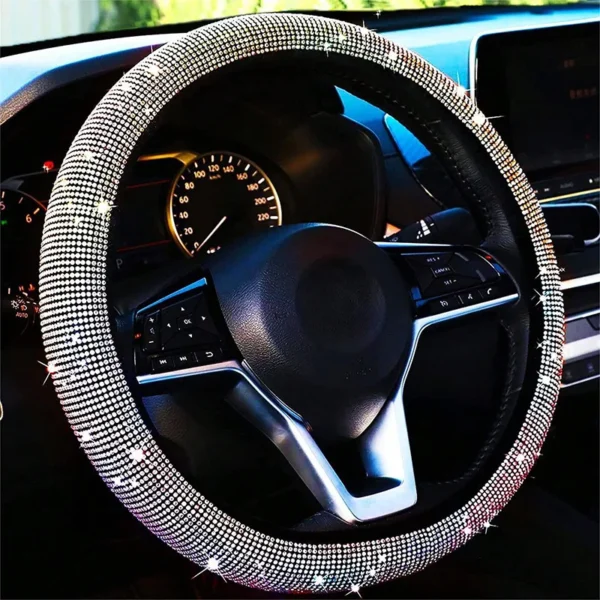 Universal 38 CM Car Steering Wheel Cover PU Leather Sparkling Crystal Diamond Steering Wheel Protector Car Interior Accessories - Image 4