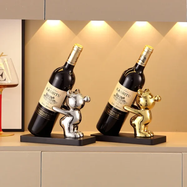 2024 New Red Wine Rack Home Decor Ceramics Bear Home Accessories Ornaments Light Luxury High-end Living Room Decoration