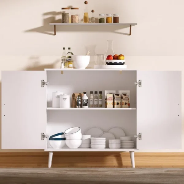 Buffet Cabinet with 2 Doors, Farmhouse Kitchen Storage Cabinet with Adjustable Shelves, Modern Coffee Bar Cabinet - Image 3