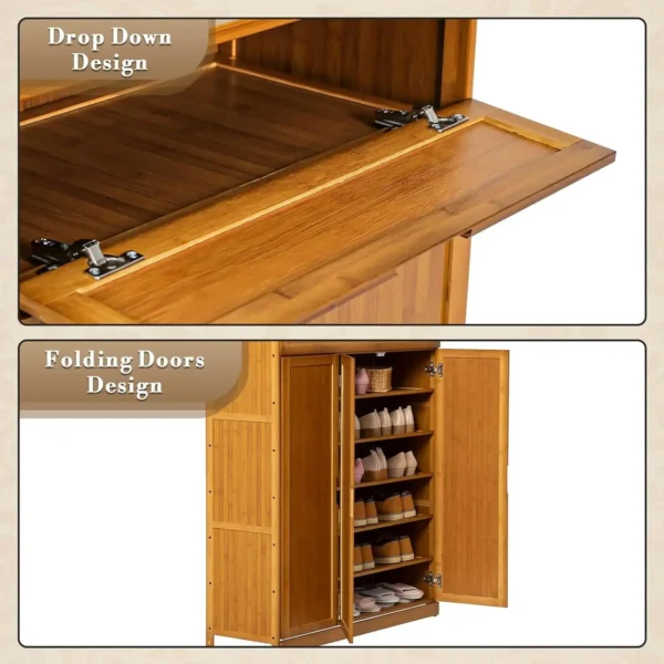 Collection 35" 7-Tiers Bamboo Shoe Cabinet Bifold Opening Doors Shoe Rack for 30 Pairs Shoes, Freestanding Shoe Storage w/Top - Image 6