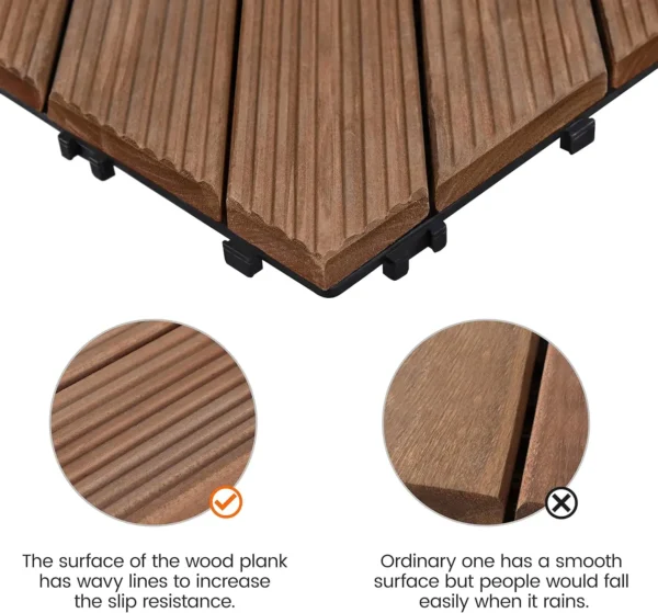27 Pcs Wood Interlocking Flooring Tiles, Wooden Deck Tiles Interlocking Poolside Balcony, Easy Flooring,12 x 12in, Brown - Image 5