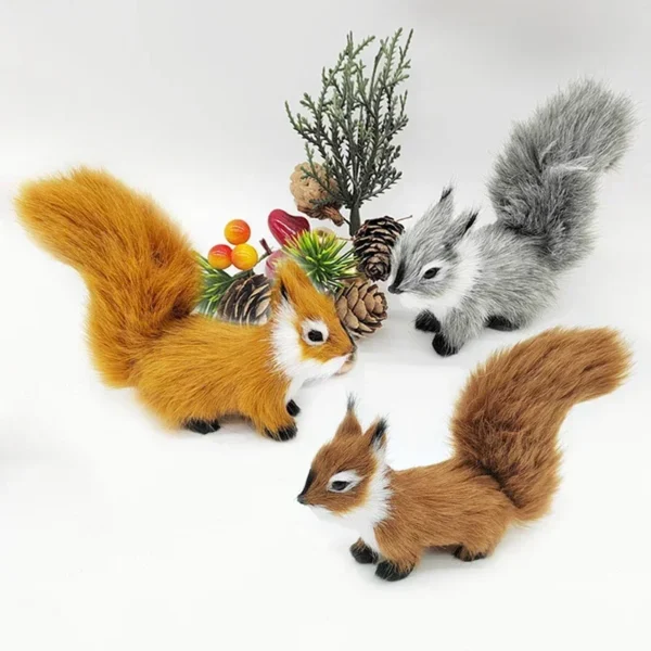 Mini Simulation Squirrel Decorative Ornament Artificial Plush Animals Christmas Tree Decoration Accessories Table Decorations