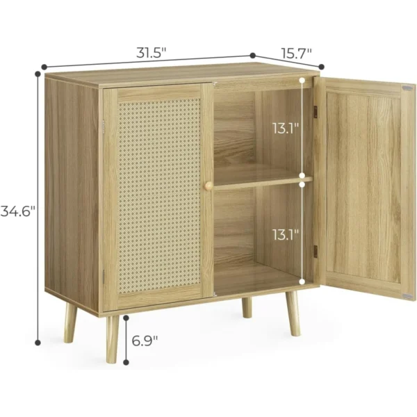 Self-Service Cabinet With Locker PE Rattan Decorative Door Locker with Wood Foot Corridor Entrance Living Room Natural - Image 3