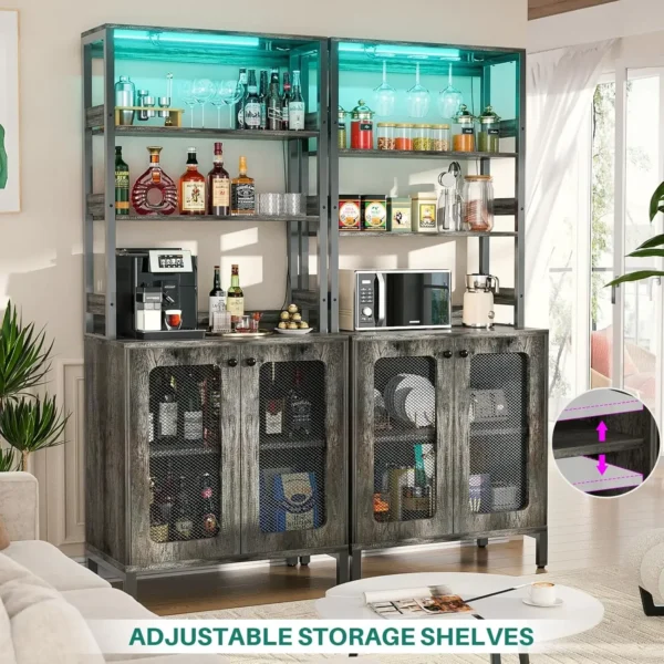 Bar Cabinet with Power Outlets, 67" Tall Wine Bar Cabinet Liquor Cabinet with LED Lights and Glass Holder - Image 5