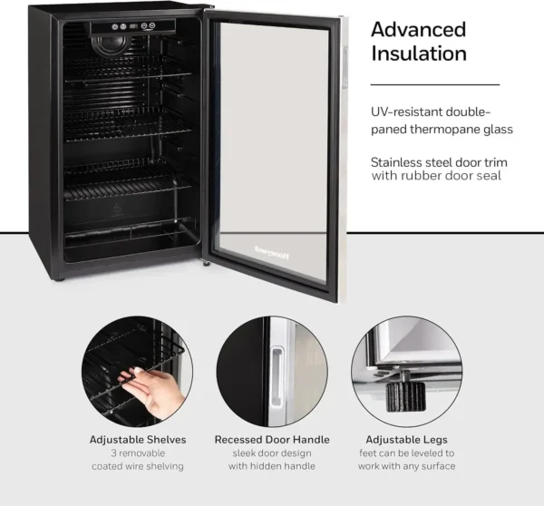 Beverage Refrigerator and Cooler, 115 Can Mini Fridge with Glass Door for Soda Beer or Wine for Office or Bar with Adjustable Re - Image 3