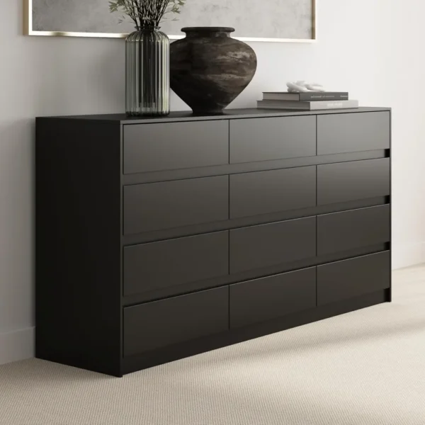 Dresser with 12 Handleless Drawers, 63" Large Chest of Drawers with Slide Rails, Modern Wooden Double Dresser for Living Room