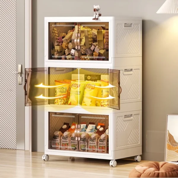 Foldable Storage Cabinet With Wheels Large Capacity Multi Purpose Cabinets Household Multi-Function Transparent Organizer Boxes - Image 5