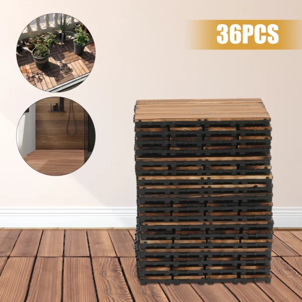 36Pcs/Set 12"x12" Wooden Balcony Patio Tiles Indoor Outdoor Interlocking Non-slip Waterproof Flooring Deck Tile Pavers Brown - Image 3