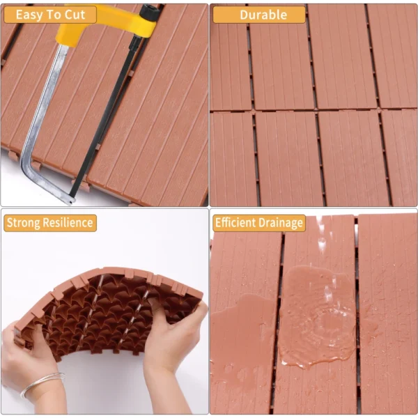 Plastic Interlocking Deck Tiles, Patio Flooring Outdoor Waterproof All Weather Use for Garden Poolside Front/Back Yard - Image 6