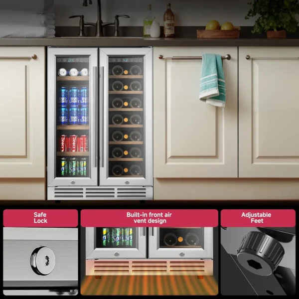 Beverage Refrigerator, Dual Zone Wine Cooler with Glass Door, Hold 88 Cans & 21 Bottles, Built in or Freestanding Under Counter - Image 5