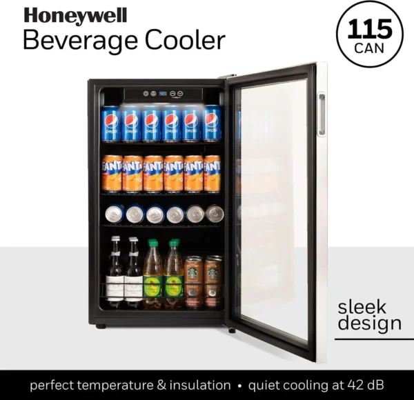 Beverage Refrigerator and Cooler, 115 Can Mini Fridge with Glass Door for Soda Beer or Wine for Office or Bar with Adjustable Re - Image 5