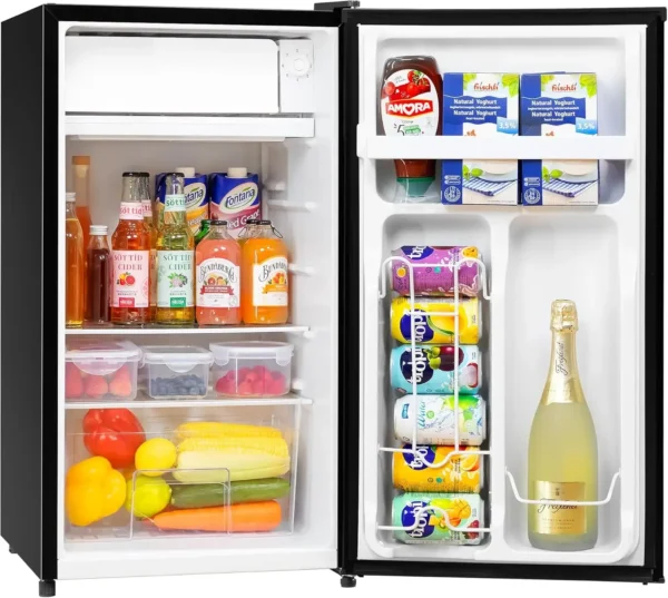 3.2 Cu.Ft Mini Fridge with Freezer, Single Door Mini Fridge, Adjustable Thermostat, Energy Saving Mini Refrigerator for Bedroom