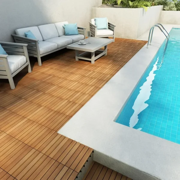 Acacia Wood Interlocking Deck Tiles - 12" x 12" Waterproof Indoor Outdoor Patio Flooring Decking Tiles, All Weather Use - Image 2