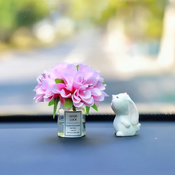 Cute Rose Flower Vase and Rabbit Car Interior Decoration Ornaments Auto Center Console Decoration Gadgets For Car Accessories - Image 3
