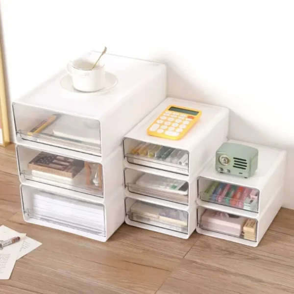 Desktop Storage Boxs Stackable Drawers Stationery Cabinet Desktop Cosmetic Organizer Transparent Office Document Sundries Holder - Image 3