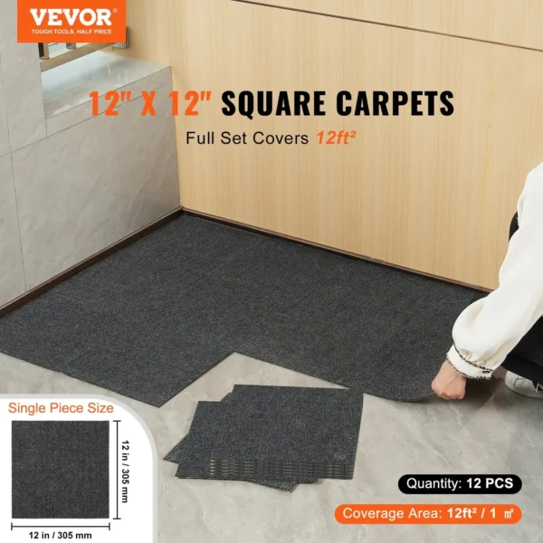 Carpet Tiles Peel and Stick, 12' x 12' Squares Self Adhesive Carpet Floor Tile, Soft Padded Carpet Tiles, Easy Install DIY