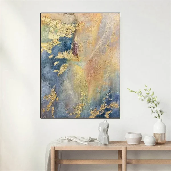 100% Hand Drawn Gold Oil Painting Luxury Wall Art Picture Modern Gold Foil Mural Abstract Canvas Poster For Home Decor Image - Image 3