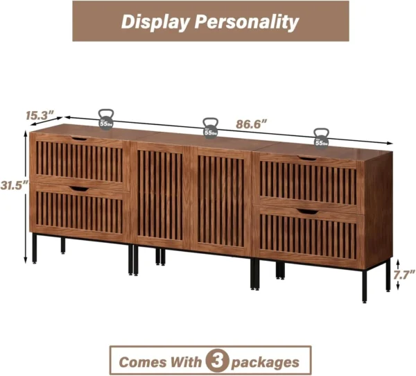 Storage Cabinet,87" Farmhouse Buffet Cabinet with Metal Base and Adjustable Shelf,Sideboard Coffee Bar Cabinet with 2 Doors - Image 2