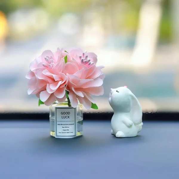 Cute Rose Flower Vase and Rabbit Car Interior Decoration Ornaments Auto Center Console Decoration Gadgets For Car Accessories - Image 4