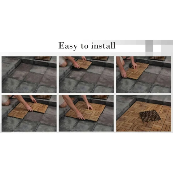 EZ-Floor Interlocking Flooring Tiles in Solid Teak Wood Oiled Finish (Set of 10), Long 9 Slat - Image 6