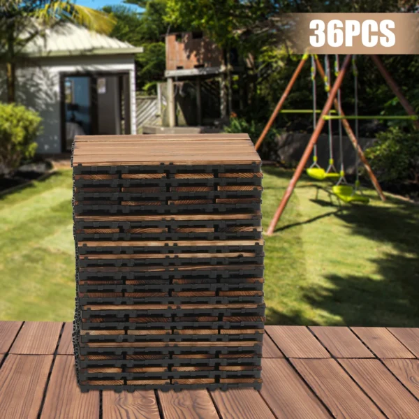 36 Pcs Brown Hardwood Interlocking Patio Deck Tiles Outdoor Waterproof 12''x12'' - Image 4