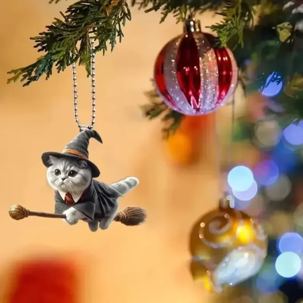 2D Acrylic Car Hanging Pendant Festive Animal Christmas Tree Decor Pendant Magic Flying Cat Car Interior Accessories