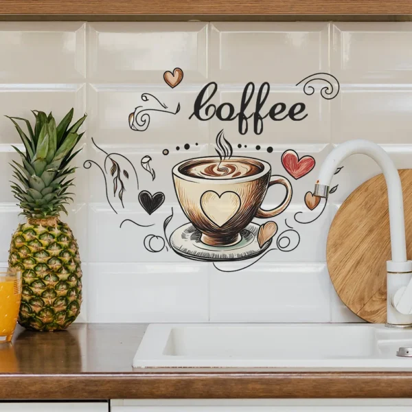 Creative Love Coffee Cup Wall Stickers For Cafe Background Decoration Wallpaper Kitchen Beautify Home Decor Self-adhesive Decals - Image 4