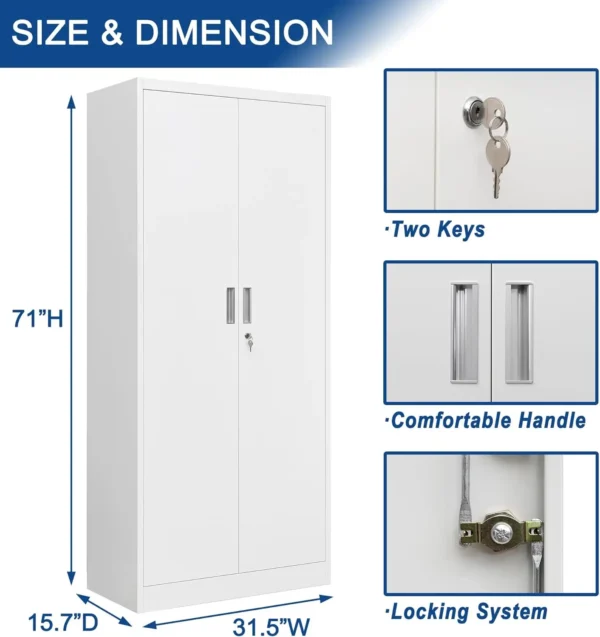 Metal Storage Cabinet with Lock, 71" Garage Storage Cabinets with 2 Lockable Doors and 4 Adjustable Shelves,Tall File Cabinet, - Image 3
