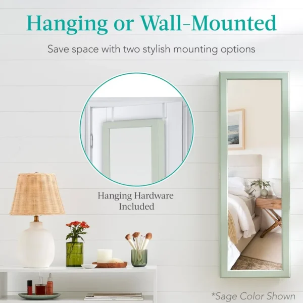 LED Mirror Jewelry Cabinet, Lockable Wall or Door Mounted Jewelry Armoire Organizer with Mirror, 2 Drawers - Image 2