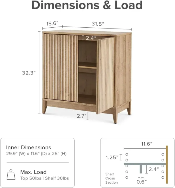 Storage Cabinet, Modern Farmhouse Entryway Accent Cabinet,Wood Modular Cabinet with Doors & Shelf, Fluted Panel, for Living Room - Image 2