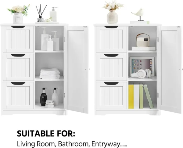 Bathroom Floor Storage Cabinet,Bathroom Freestanding Cabinet with 3 Large Drawers & Adjustable Shelf, 12 x 24 x 32 Inches, White - Image 6