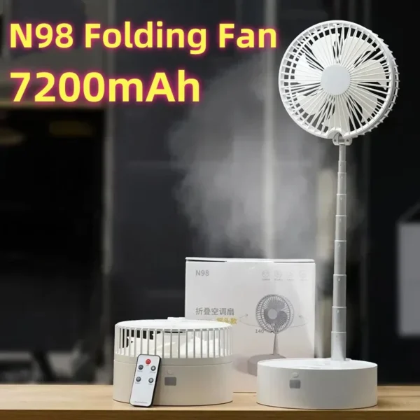 Summer Portable Floor Folding Fan N98 Rechargeable Standing Fan USB Spray Desktop Electric Fans With LED Night Light