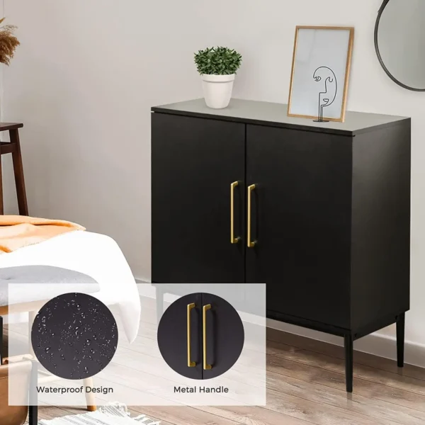 Storage Cabinet, Free Standing Cabinets, Wood Accent Cabinet with Doors, Black Sideboard for Bedroom, Kitche - Image 3