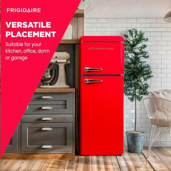 Door Apartment Size Retro Refrigerator with Top Freezer, Chrome Handles, 7.5 cu ft, red - Image 5