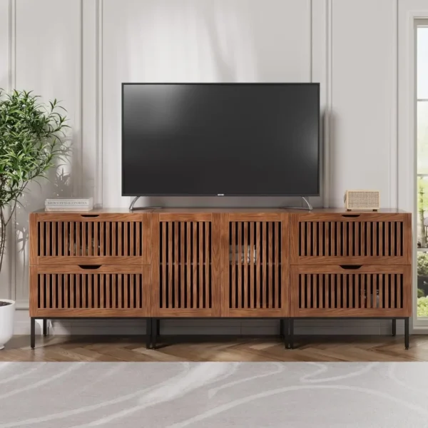 Storage Cabinet,87" Farmhouse Buffet Cabinet with Metal Base and Adjustable Shelf,Sideboard Coffee Bar Cabinet with 2 Doors - Image 4