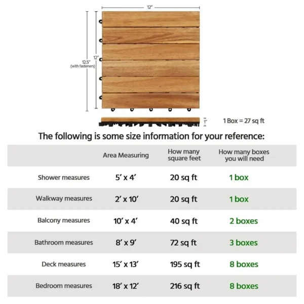 108PCS Acacia Wood Interlocking Flooring Tiles Waterproof Flooring for Outdoor & Indoor Patio,Balcony, 12 × 12 In - Image 3