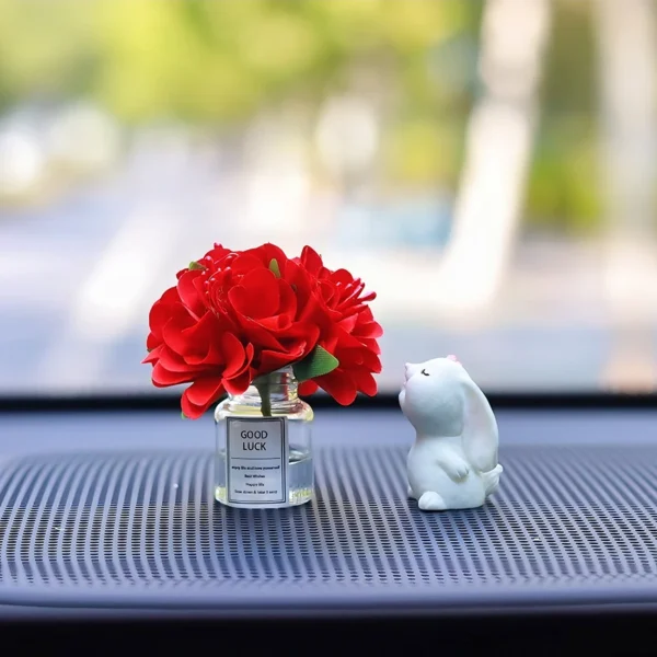 Cute Rose Flower Vase and Rabbit Car Interior Decoration Ornaments Auto Center Console Decoration Gadgets For Car Accessories