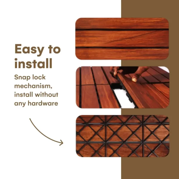 Interlocking Deck andFlooring Tiles - Teak Wood Outdoor Flooring - 12" x 12" Weather Resistant, UV Protected and Anti Pack of 10 - Image 2