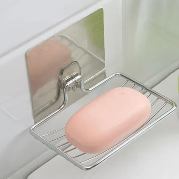 1pc-Stainless Steel Soap Rack Punch-free Nail-free Bathroom Single Layer Drain Wall Hanging Sucker Soap Box Light Luxury Shelf - Image 4