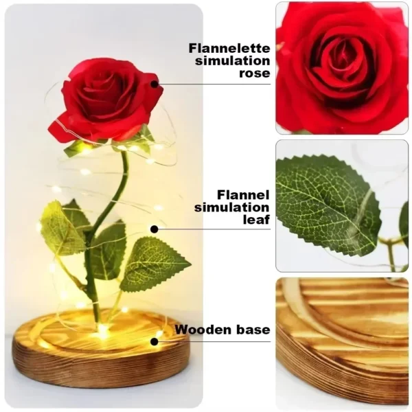Artificial Flowers Beauty and The Beast Eternal Rose in Glass Cover Valentine's Day Wedding Birthday Decor Gift Romantic Lamp - Image 5