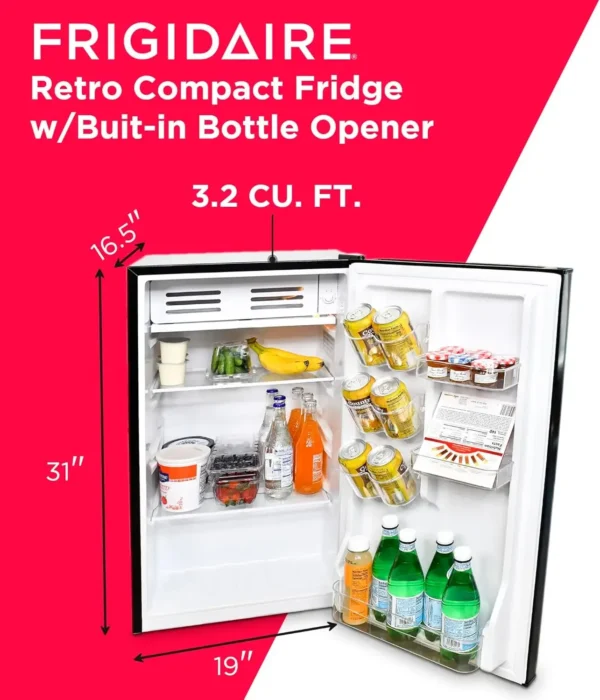 Retro Compact Fridge with Chiller, 3.2 cu ft Countertop Fridge with Built-In Bottle Opener, Compact Refrigerator for Office, Bed - Image 4
