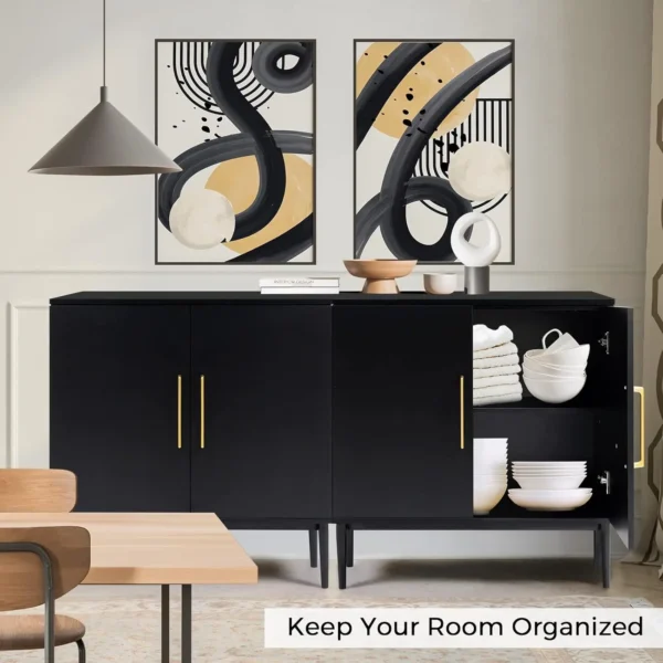 Storage Cabinet, Free Standing Cabinets, Wood Accent Cabinet with Doors, Black Sideboard for Bedroom, Kitche - Image 5