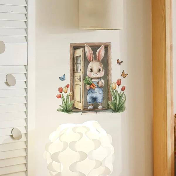 Painted Wooden Door Bunny Wall Sticker Bedroom Background Decoration Mural Cute Rabbit Kids Room Home Decor Self-adhesive Decals - Image 6