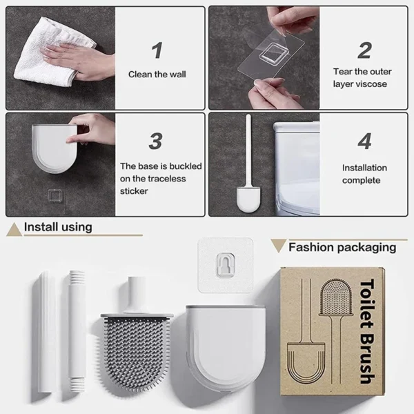 Hanging Silicone Toilet Brush Cleaner with Long Handle Flexible Cleaner Bathroom Brush Quick Drying Holder Bathroom Accessories - Image 14