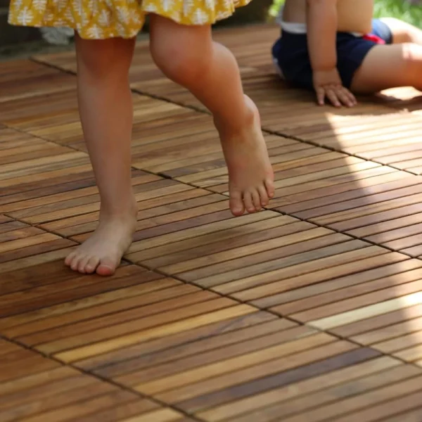EZ-Floor Interlocking Flooring Tiles in Solid Teak Wood Oiled Finish (Set of 10), Long 9 Slat - Image 3