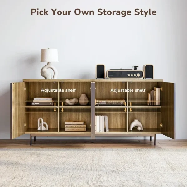 Sideboard Buffet Cabinet, 63" Storage Cabinet with Fluted Decorative Doors, Modern Console Table for Dinning Room - Image 3