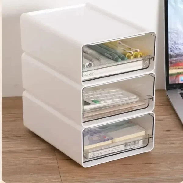 Desktop Storage Boxs Stackable Drawers Stationery Cabinet Desktop Cosmetic Organizer Transparent Office Document Sundries Holder - Image 4