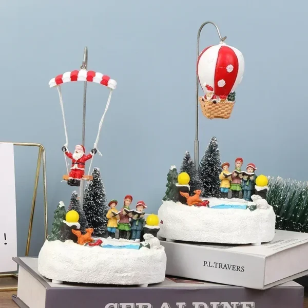 2023 New Luminous Christmas Village Music Rotating Santa Claus Tree Christmas Ornaments Resin Crafts Christmas Home Decoration
