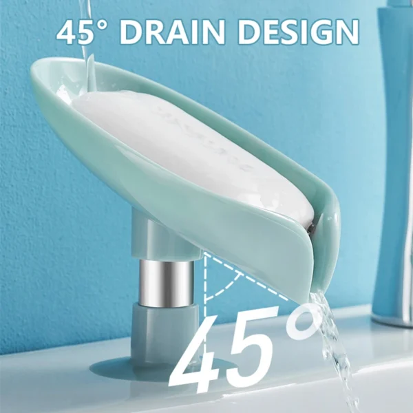 Soap Holder Drain Water Soap Dish Leaf Shape Soap Box Shower Soap Drainer Suction Cup Soap Container Modern Bathroom Accessories - Image 2